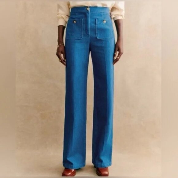 Sezane Dan Denim Wide Straight Leg Trouser Pants Size 34 US 2 - Picture 1 of 10